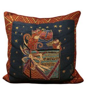 Laurel Burch 16" Throw Pillow Cats Stars Christmas Present Box Angel Holiday
